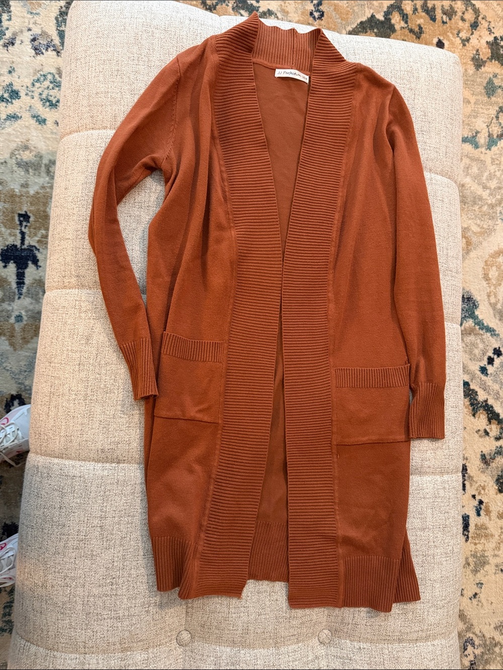 Long Open-Front Cardigan in Rust - Women's Sweater
